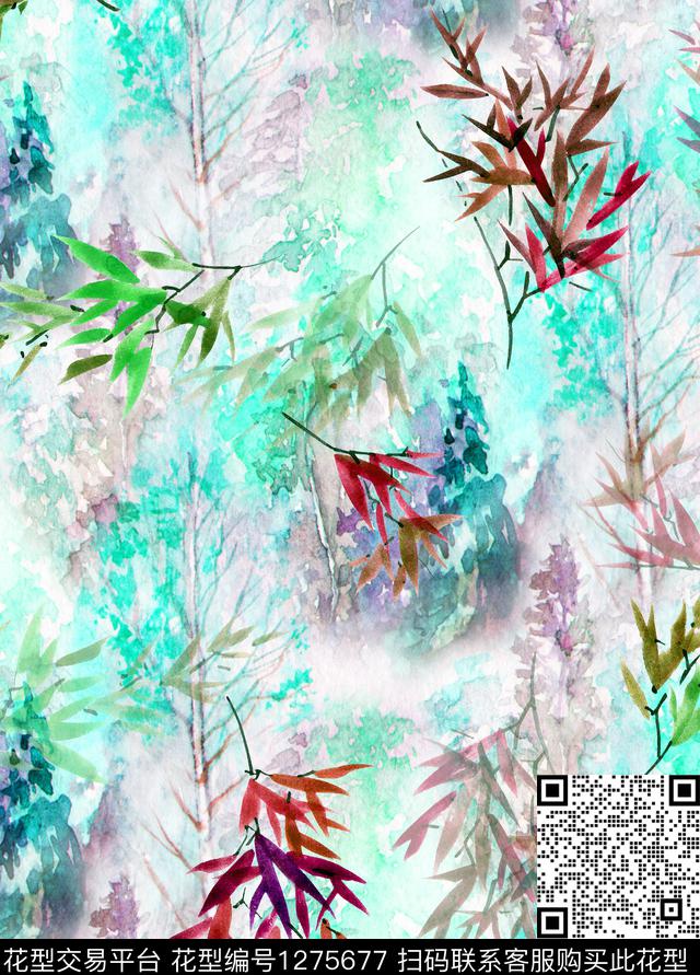 植物中国风国画数码印花花型下载（图片编号: 1275677） - 瓦栏（Walan）