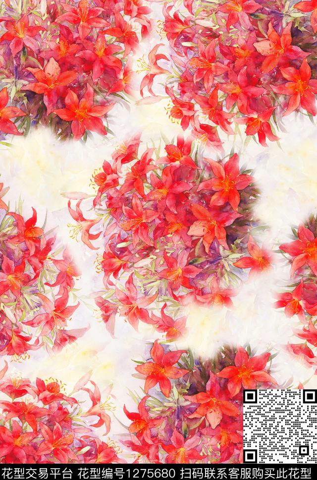 植物中国风国画数码印花花型下载（图片编号: 1275680） - 瓦栏（Walan）