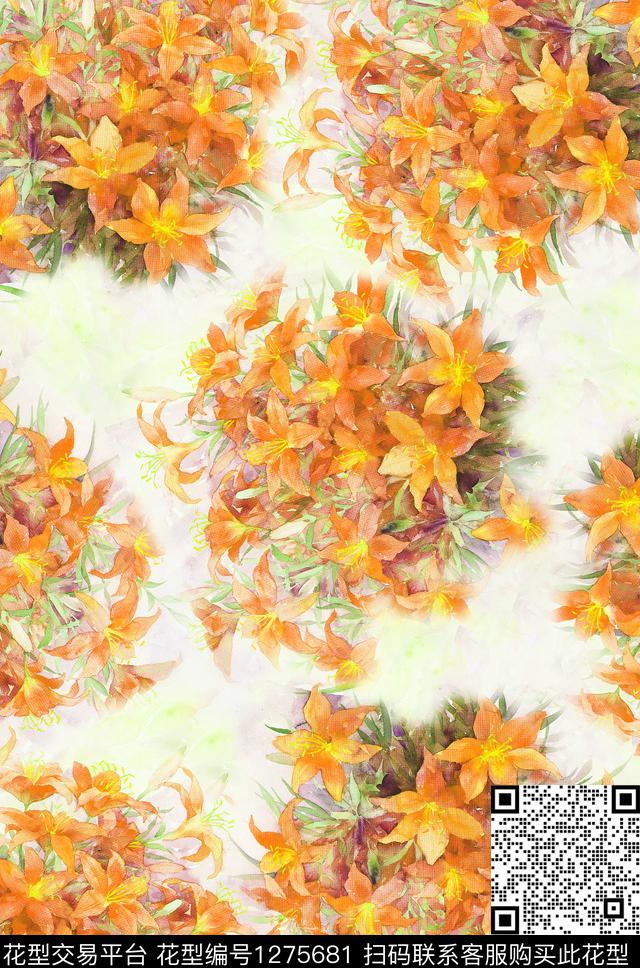 植物中国风国画数码印花花型下载（图片编号: 1275681） - 瓦栏（Walan）