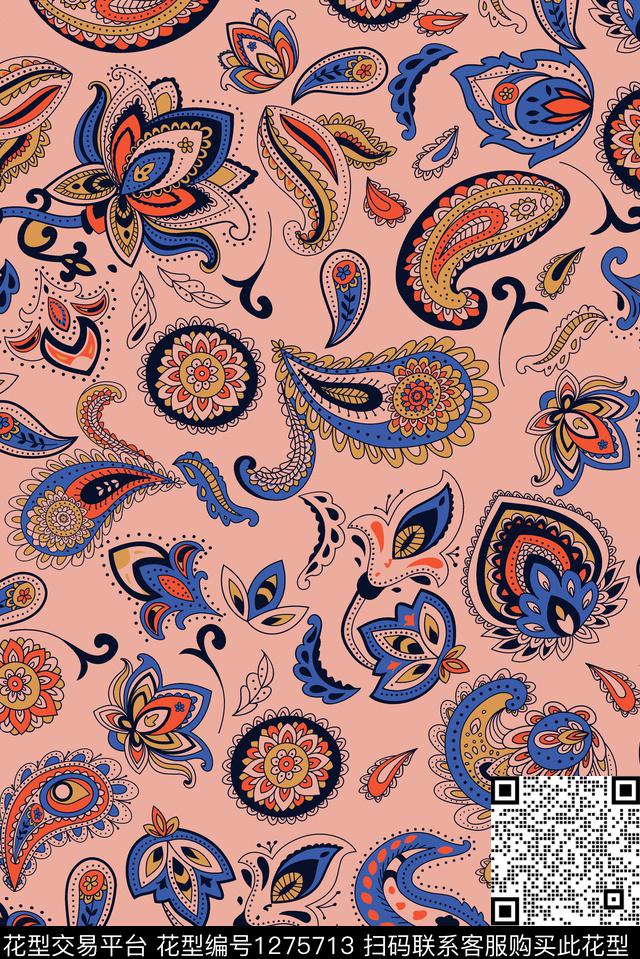 线条画花卉休闲传统印花花型下载（图片编号: 1275713） - 瓦栏（Walan）