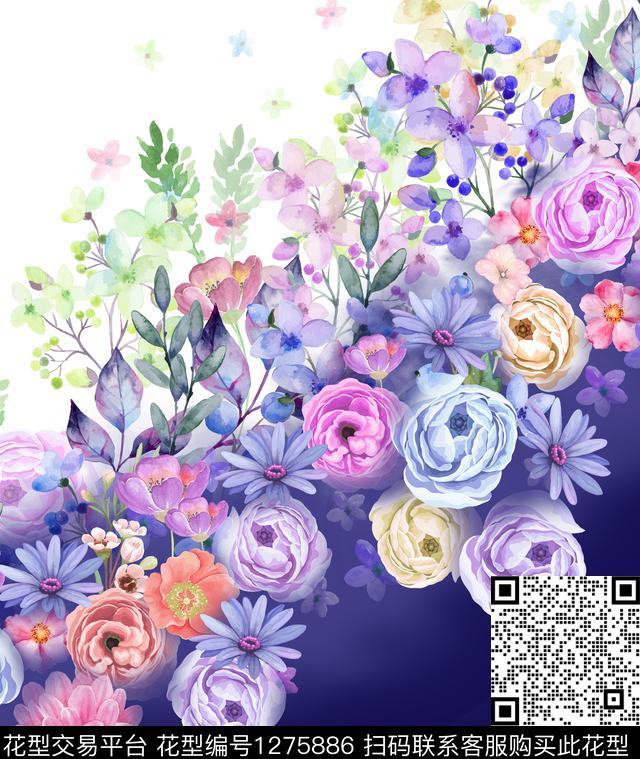 定位花花卉大花数码印花花型下载（图片编号: 1275886） - 瓦栏（Walan）