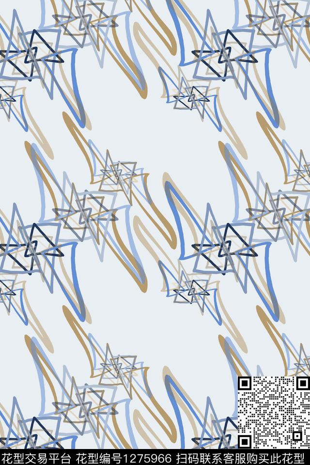 191117-抽象肌理-3-3.jpg - 1275966 - 三角形 手绘线条笔触 男装休闲花卉 - 数码印花花型 － 男装花型设计 － 瓦栏