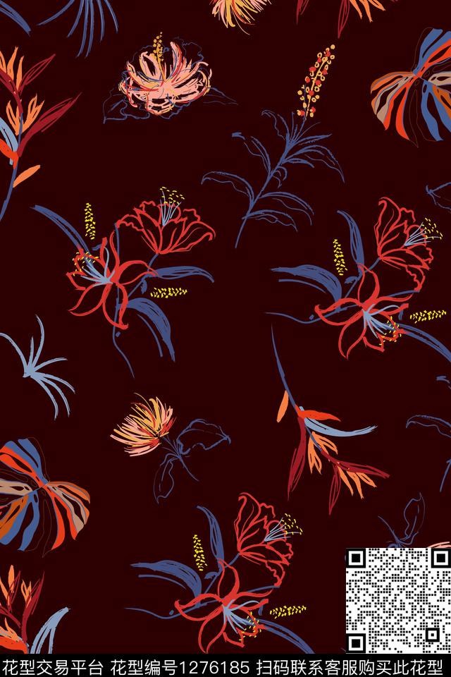 2019-11-17.jpg - 1276185 - 花卉 棕榈树 热带花型 - 传统印花花型 － 女装花型设计 － 瓦栏