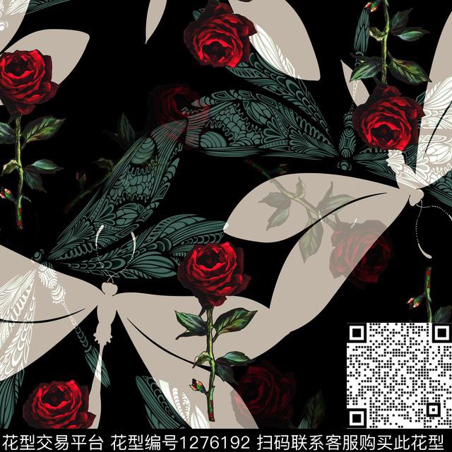 Y19f0162.jpg - 1276192 - 玫瑰花 抽象花卉 小方巾 - 数码印花花型 － 方巾花型设计 － 瓦栏