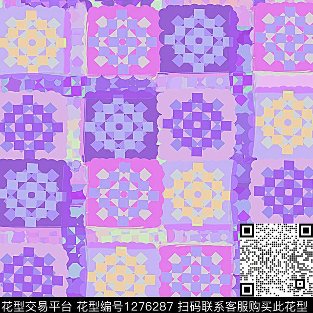 16681.jpg - 1276287 - 几何 格子 抽象 - 数码印花花型 － 床品花型设计 － 瓦栏