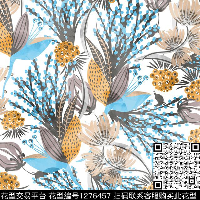 女装数码花型花卉数码印花花型下载（图片编号: 1276457） - 瓦栏（Walan）