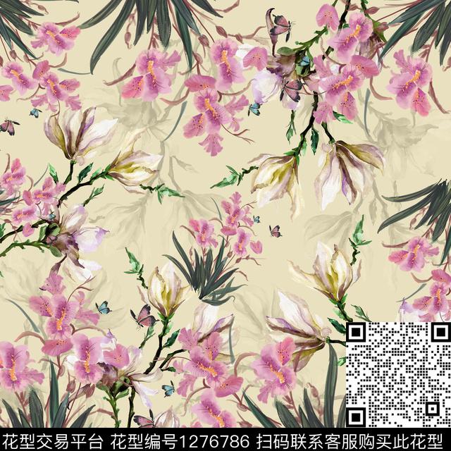 242.jpg - 1276786 - 方巾 花卉 紫色花 - 数码印花花型 － 方巾花型设计 － 瓦栏