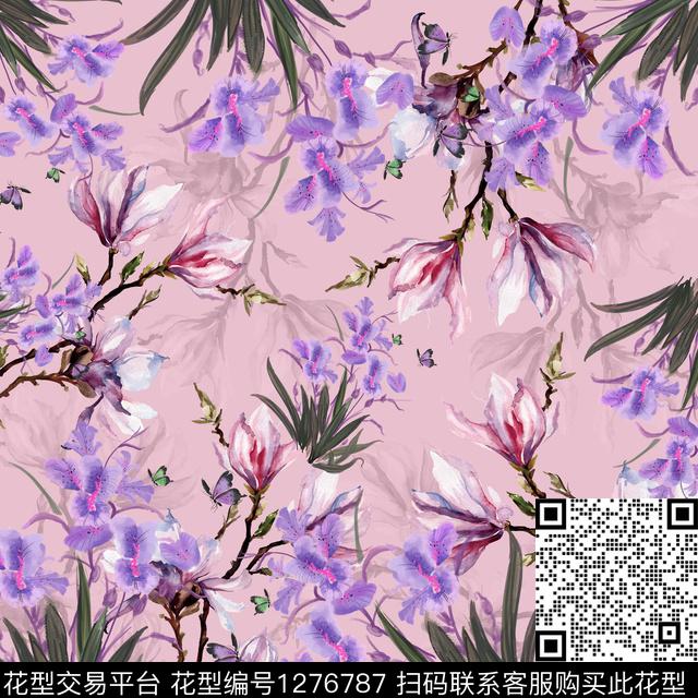 242-1.jpg - 1276787 - 方巾 花卉 紫色花 - 数码印花花型 － 方巾花型设计 － 瓦栏