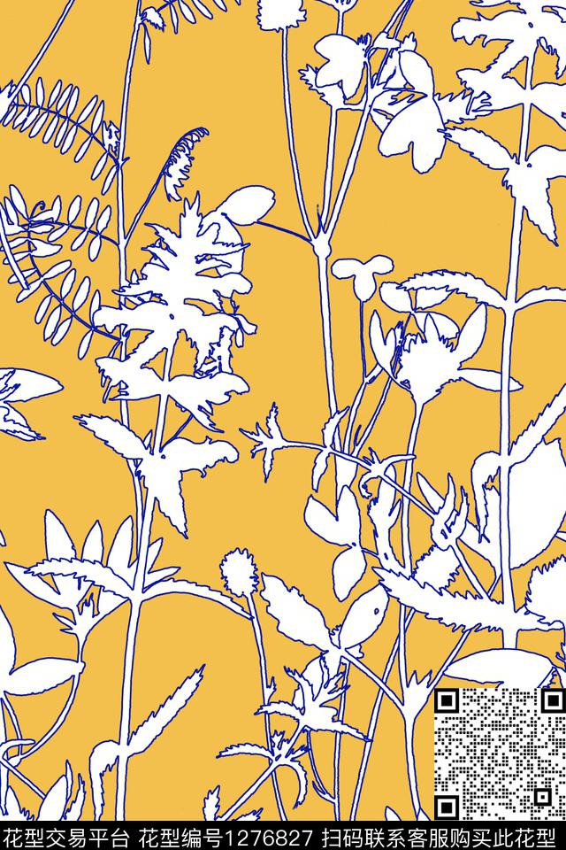 花卉剪影彩底花型传统印花花型下载（图片编号: 1276827） - 瓦栏（Walan）
