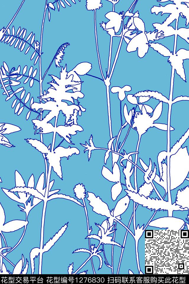 花卉剪影彩底花型传统印花花型下载（图片编号: 1276830） - 瓦栏（Walan）