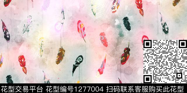 G1911072D.tif - 1277004 - 水彩 羽毛 手绘 - 数码印花花型 － 女装花型设计 － 瓦栏