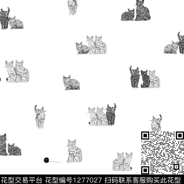 guan042.jpg - 1277027 - 手绘 素描 家猫 - 传统印花花型 － 女装花型设计 － 瓦栏