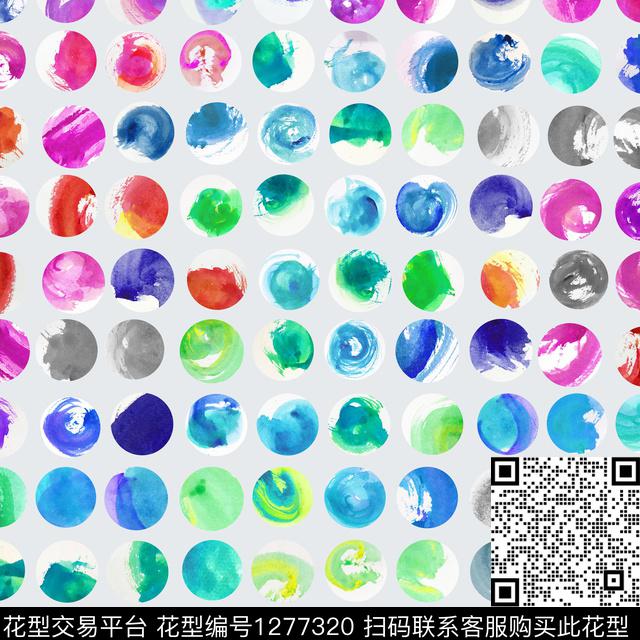 趣味波点.jpg - 1277320 - 水彩 波点 趣味时尚 - 数码印花花型 － 方巾花型设计 － 瓦栏