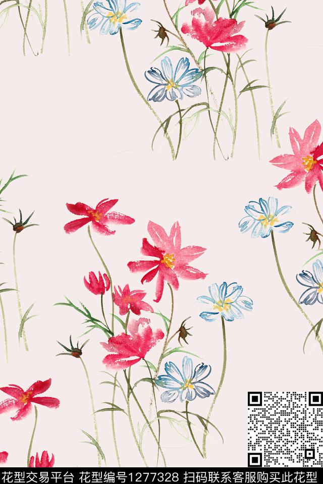 YL8087.jpg - 1277328 - 抽象花卉 数码花型 水彩 - 数码印花花型 － 女装花型设计 － 瓦栏