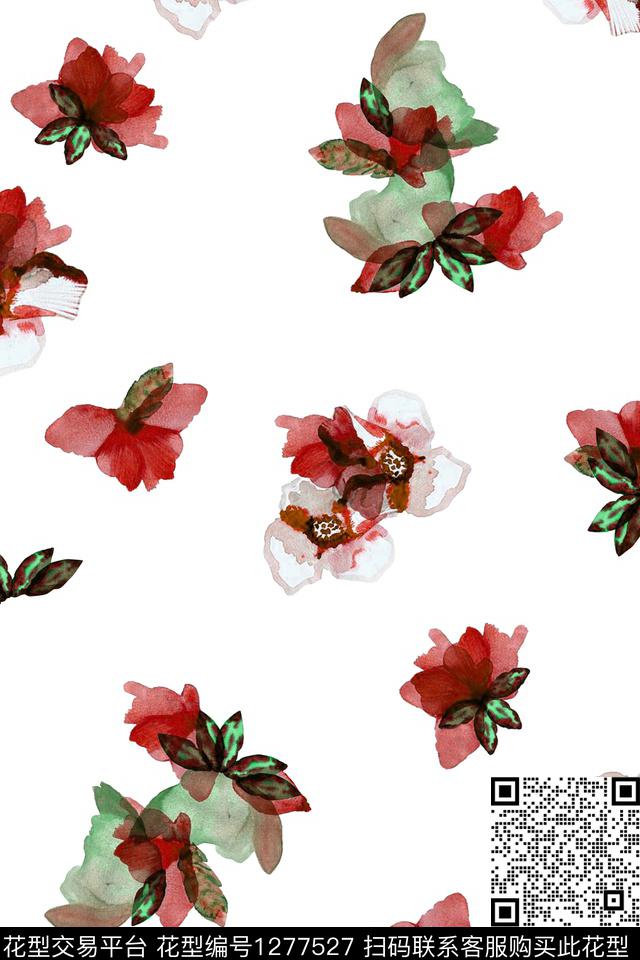 抽象花卉复古几何数码印花花型下载（图片编号: 1277527） - 瓦栏（Walan）