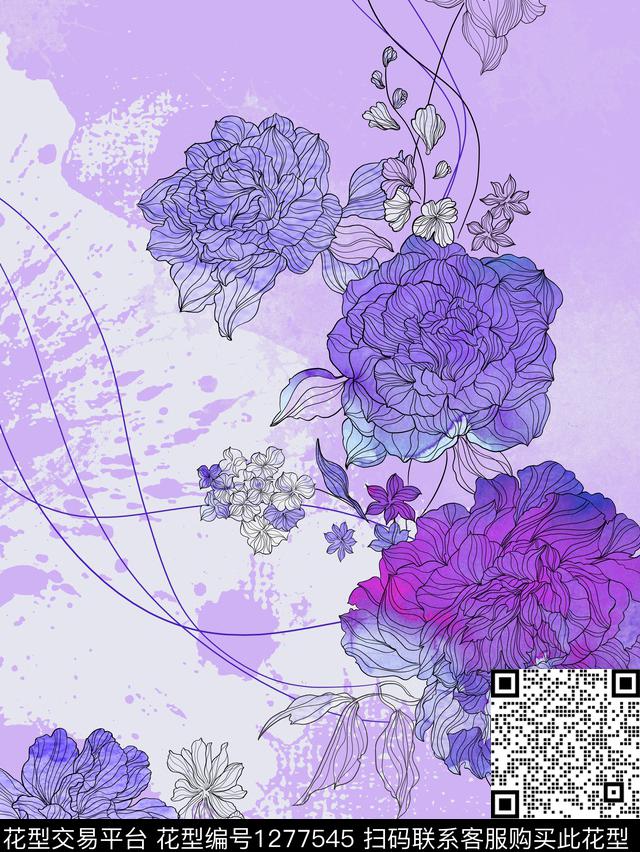 水彩花卉淑女柔美数码印花花型下载（图片编号: 1277545） - 瓦栏（Walan）