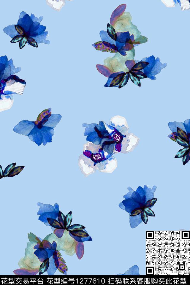 抽象花卉复古几何数码印花花型下载（图片编号: 1277610） - 瓦栏（Walan）