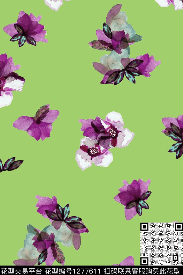 抽象花卉复古花卉数码印花花型下载（图片编号: 1277611） - 瓦栏（Walan）