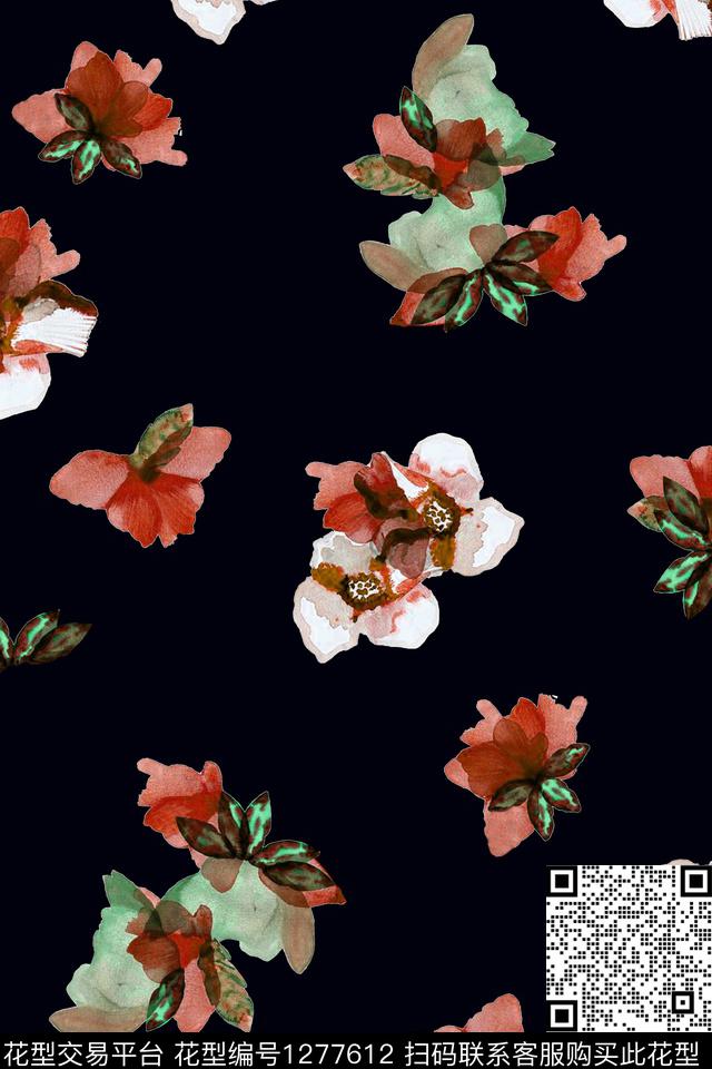 抽象花卉复古几何数码印花花型下载（图片编号: 1277612） - 瓦栏（Walan）