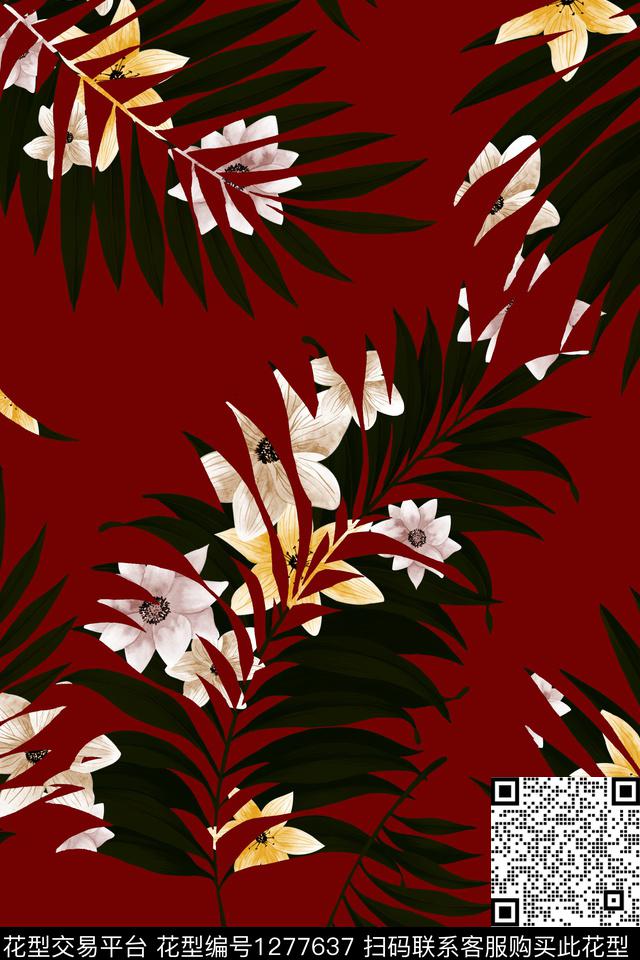 叶上影C.jpg - 1277637 - 数码花型 花卉 热带花型 - 数码印花花型 － 女装花型设计 － 瓦栏