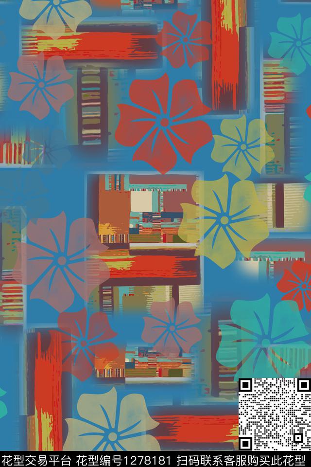 几何花卉夏日甜心民族风图案数码印花花型下载（图片编号: 1278181） - 瓦栏（Walan）