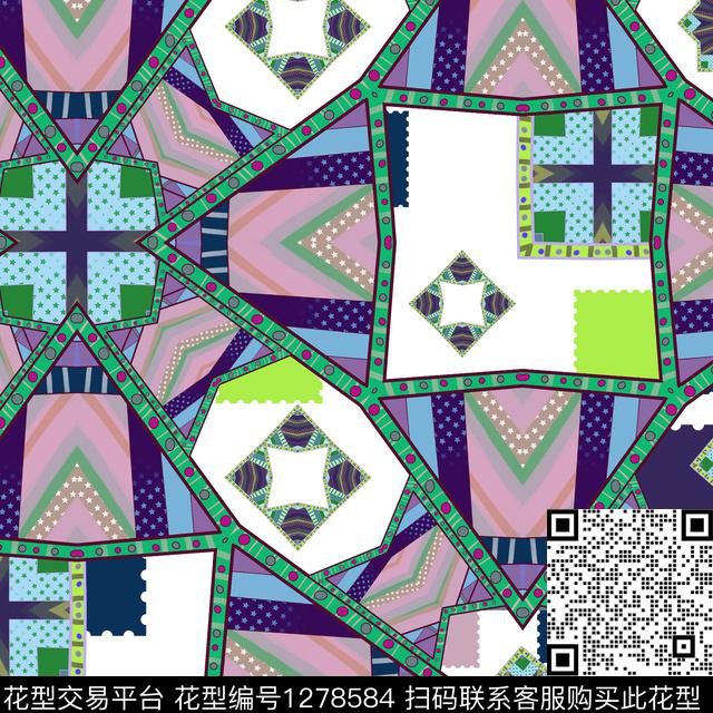 色块7.jpg - 1278584 - 复古 几何 抽象 - 数码印花花型 － 女装花型设计 － 瓦栏