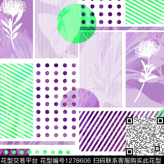 20191129a.jpg - 1278606 - 几何 花卉 格子 - 数码印花花型 － 女装花型设计 － 瓦栏