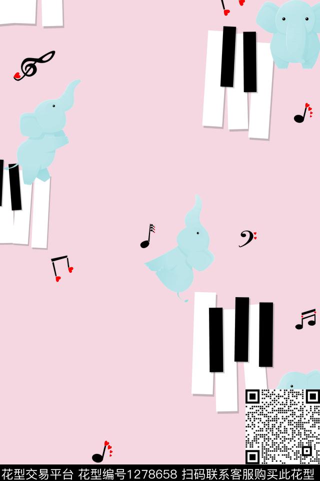 3大象.jpg - 1278658 - 大象 粉色 音乐 - 传统印花花型 － 童装花型设计 － 瓦栏