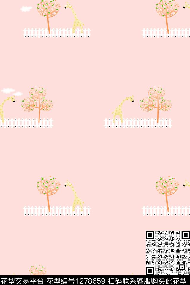 4.jpg - 1278659 - 卡通动物 长颈鹿 粉色 - 传统印花花型 － 童装花型设计 － 瓦栏