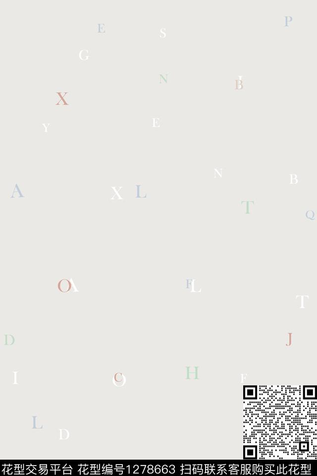 卡通字母灰色底传统印花花型下载（图片编号: 1278663） - 瓦栏（Walan）