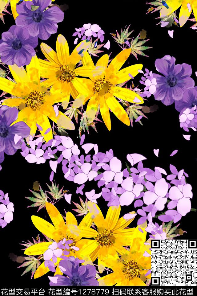 未标题-1.jpg - 1278779 - 数码花型 田园 花卉 - 数码印花花型 － 女装花型设计 － 瓦栏