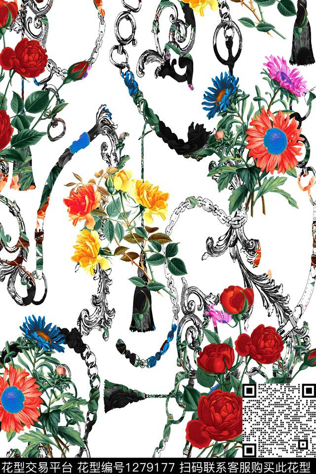 xcwh-o68－a.jpg - 1279177 - 佩斯利 花卉 大牌风 - 数码印花花型 － 女装花型设计 － 瓦栏
