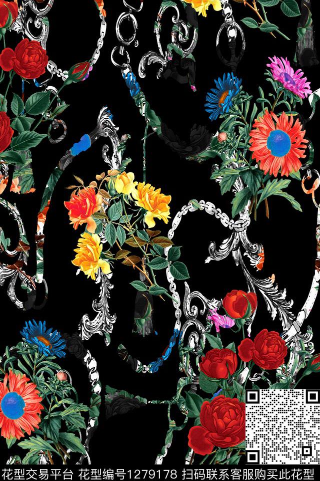 xcwh-o68.jpg - 1279178 - 佩斯利 花卉 大牌风 - 数码印花花型 － 女装花型设计 － 瓦栏