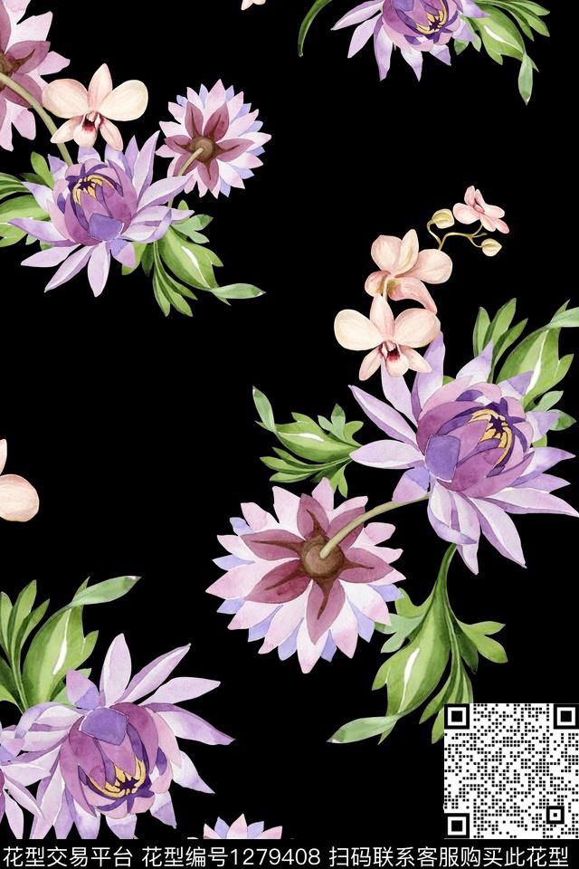 花卉大牌风小碎花数码印花花型下载（图片编号: 1279408） - 瓦栏（Walan）