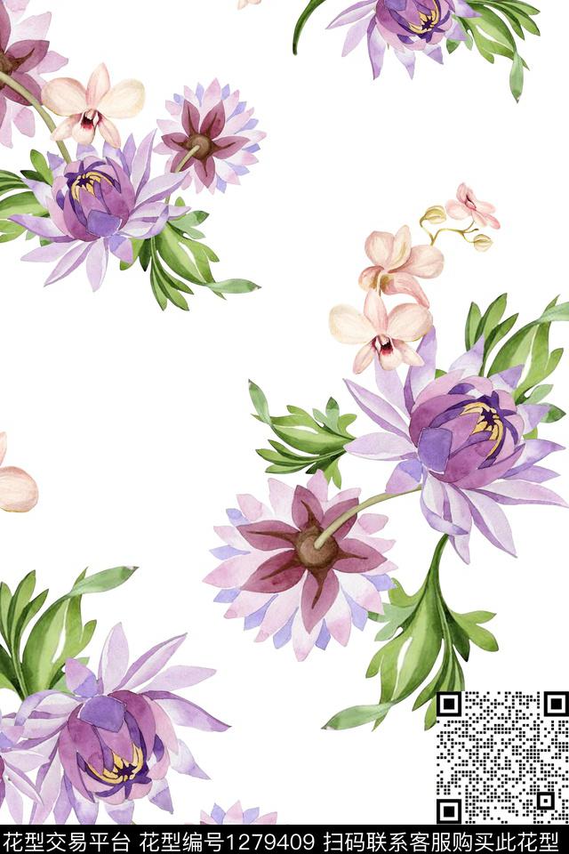 花卉大牌风小碎花数码印花花型下载（图片编号: 1279409） - 瓦栏（Walan）