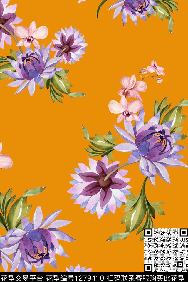 花卉大牌风小碎花数码印花花型下载（图片编号: 1279410） - 瓦栏（Walan）