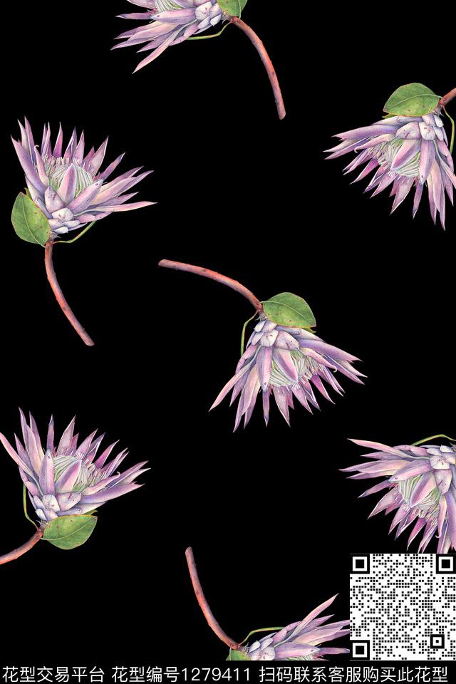 花卉大牌风植物数码印花花型下载（图片编号: 1279411） - 瓦栏（Walan）
