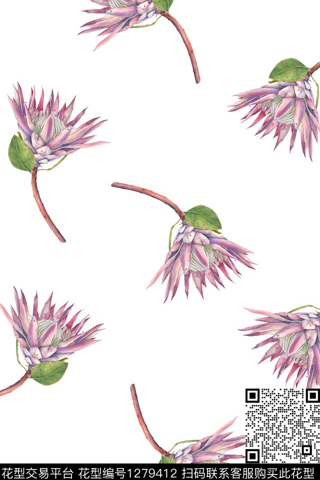 花卉大牌风植物数码印花花型下载（图片编号: 1279412） - 瓦栏（Walan）