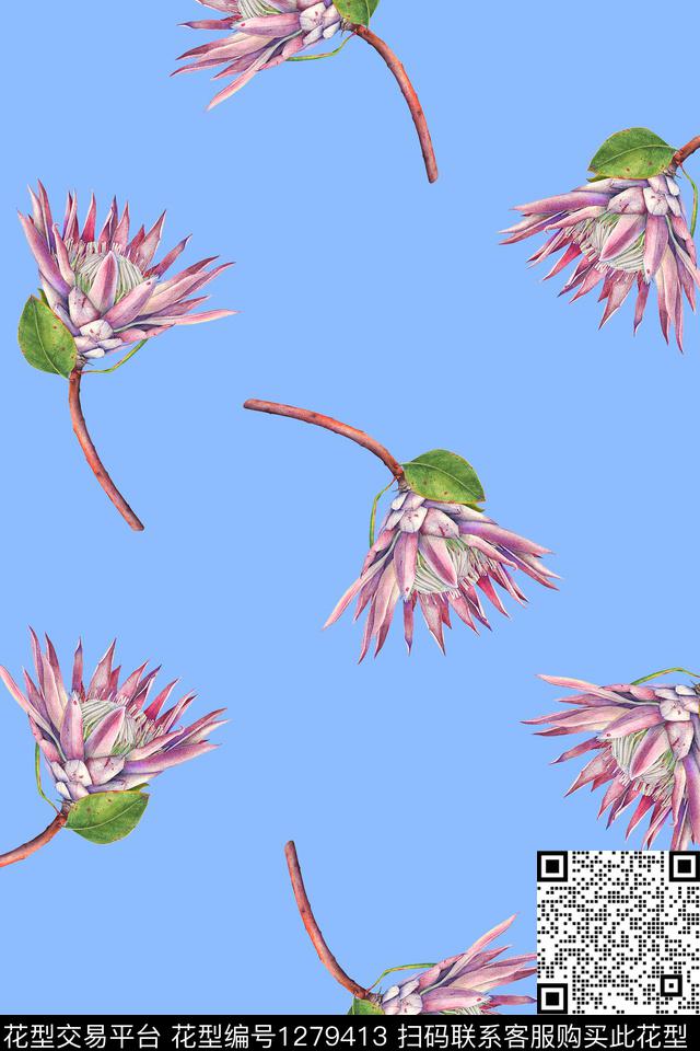花卉大牌风植物数码印花花型下载（图片编号: 1279413） - 瓦栏（Walan）