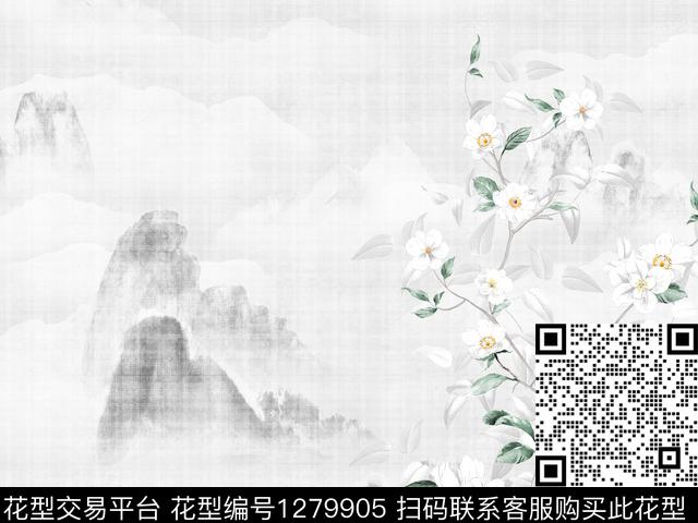 中式.jpg - 1279905 - 水彩 国画 - 数码印花花型 － 墙纸花型设计 － 瓦栏