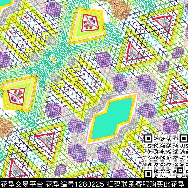 抽象几何休闲风格.jpg - 1280225 - 复古 几何 抽象 - 数码印花花型 － 女装花型设计 － 瓦栏