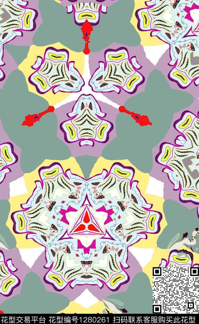 民族几何风格.jpg - 1280261 - 复古 几何 抽象 - 数码印花花型 － 女装花型设计 － 瓦栏