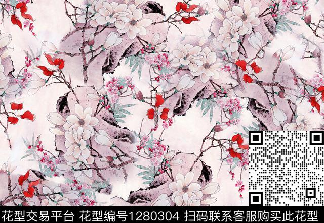 900028gg.jpg - 1280304 - 花卉 旗袍 香云纱 - 数码印花花型 － 女装花型设计 － 瓦栏