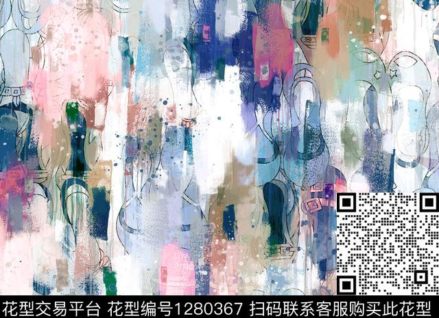 G19110176G.tif - 1280367 - 抽象 手绘 油画印象派 - 数码印花花型 － 女装花型设计 － 瓦栏