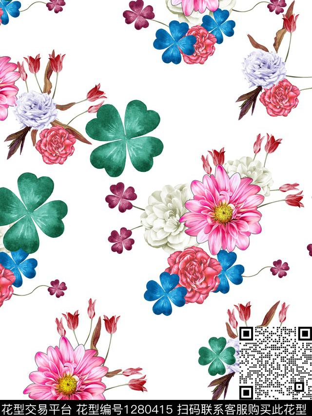 guan122.jpg - 1280415 - 花卉 手绘 白底花 - 数码印花花型 － 女装花型设计 － 瓦栏