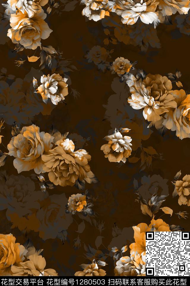 H111.jpg - 1280503 - 复古 宫廷风 香云纱 - 数码印花花型 － 女装花型设计 － 瓦栏