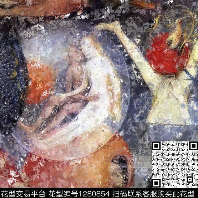 G19110191G.tif - 1280854 - 抽象 手绘 油画印象派 - 数码印花花型 － 方巾花型设计 － 瓦栏