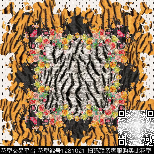 1644-NHN.jpg - 1281021 - 围巾 Tiger Geometic - 数码印花花型 － 方巾花型设计 － 瓦栏