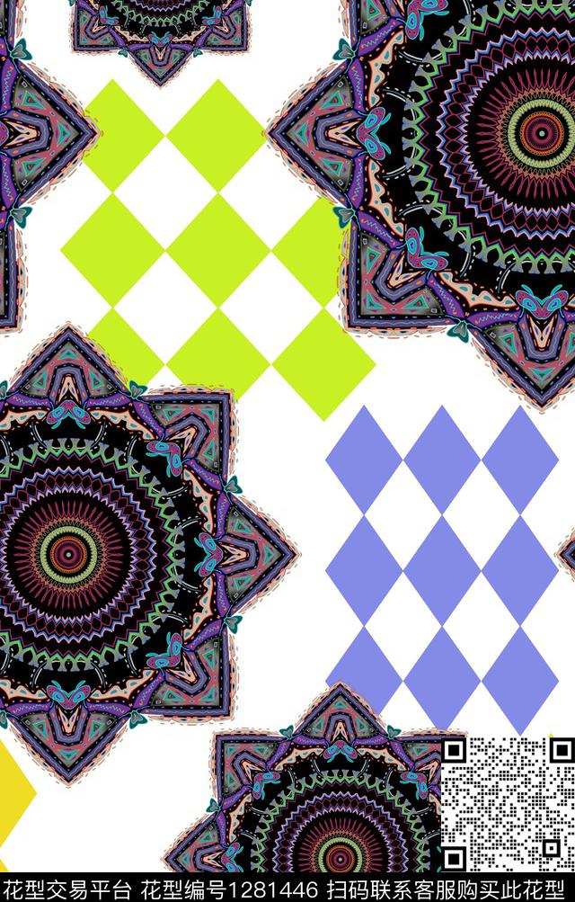 曼陀罗几何.jpg - 1281446 - 复古 几何 抽象 - 数码印花花型 － 女装花型设计 － 瓦栏