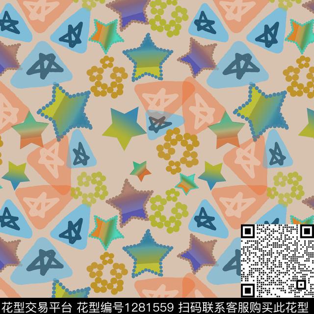 卡通婴童图案彩笔涂鸦手绘线条笔触数码印花花型下载（图片编号: 1281559） - 瓦栏（Walan）